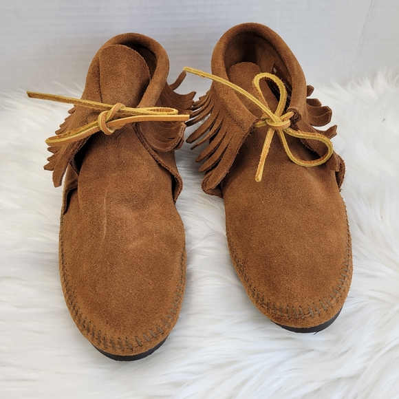 Minnetonka suede leather tassle lace up mocassins flat oxfords - Picture 4 of 9